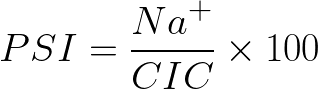  \Huge \[ PSI = \frac{Na^{+}}{CIC} \times 100 \] 